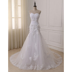 Romantic and Sophisticated Floral Applique Wedding Dresses with Trumpet Tulle Skirt
