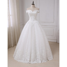 Princess Ball Gown Off-the-shoulder Lace Wedding Dresses with Crystal Detailing