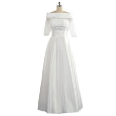 Elegant Off-the-shoulder Satin Wedding Dresses with Half Lace Sleeves