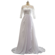 Discount Beaded Appliques White Chiffon Wedding Dresses with Ruffle Cascades