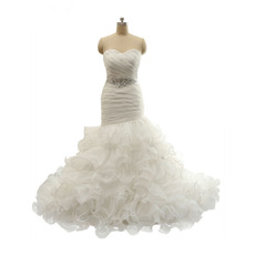 Stunning Sweetheart Ruched Bodice Organza Wedding Dresses with Breathtaking Ruffled Layered Skirt