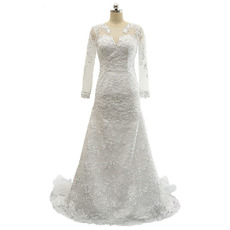 Appliques Illusion Sweetheart Neckline Lace Wedding Dresses with Back Organza Ruffles