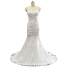Stunning Wide Straps Sweetheart Tulle Wedding Dresses with Crystal Beaded Appliques