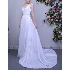 Daring Beading Appliques Ruched Chiffon Wedding Dresses with Open Back