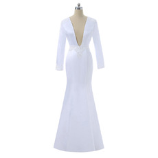 Sexy Plunging V-neckline White Satin Wedding Dress with Beaded Waist