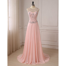 Shimmering Gorgeous Crystal Beading Full Length Chiffon Evening/ Prom/ Formal Dresses with Dramatic Illusion Back