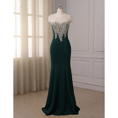 Attractive Sheer Neckline Mermaid Full Length Satin Evening/ Prom/ Formal Dresses with Appliques Bodice