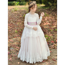 Perfect Long Sleeves Tulle Flower Girl Dresses with Layered Draped High-Low Skirt