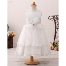 Pretty New Arrival Ball Gown Tea Length Satin Tulle Flower Girl Dresses for Wedding