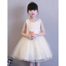 Cute Beaded Ball Gown Mini/ Short Flower Girl Dresses for Wedding with Hand-made Flowers