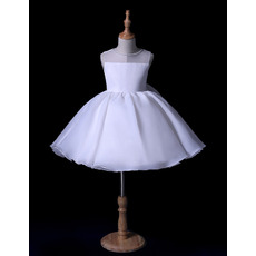 Simple Cute Beaded Neck Ball Gown Short Organza Flower Girl Dresses for Wedding
