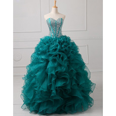 Gorgeous Crystal Beading Ball Gown Sweetheart Full Length Prom/ Quinceanera Dresses with Ruffles Galore