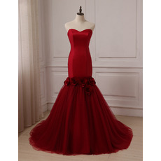 Fashionable Mermaid Sweetheart Court Train Prom/ Party/ Formal Dresses with Hand Made Flowers