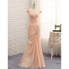 Custom Mermaid V-Neck Floor Length Chiffon Pleated Prom Dresses for Women