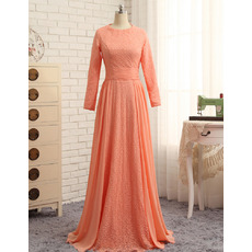 Junoesque Floor Length Chiffon Lace Prom/ Formal Dresses with Long Sleeves for Women