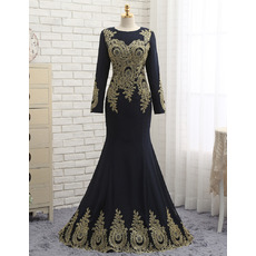 Junoesque Mermaid Appliques Floor Length Black Prom/ Formal Dresses with Long Sleeves for Women