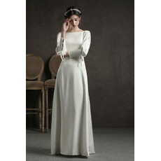 Junoesque Simple Open Back Satin Full Length Reception Wedding Dress with Long Sleeves