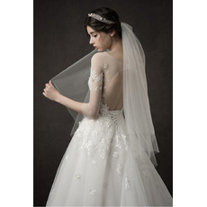 Glamorous Illusion Sweetheart Neckline Wedding Dresses with 3/4 Length Sleeves and Open Back