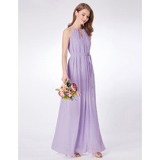 Discount Full Length Pleated Chiffon Evening Party Dress with Keyhole