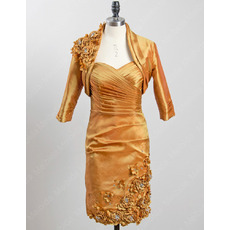Stunning Short Ruching Taffeta Mother Dresses with Jackets and Flowers