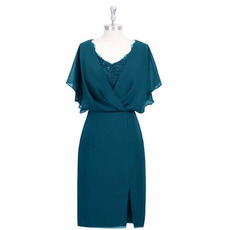 Stylish Trim Capelet Short Chiffon Mother Dress with Flutter Sleeves