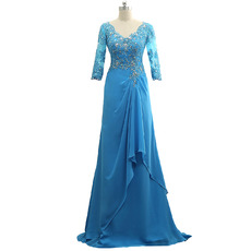 Luxury Beaded Appliques Chiffon Mother Groom Dresses with 3/4 Long Sleeves