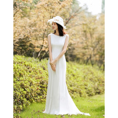 Elegant Simple Sheath Sleeveless Wedding Dress with Dramatic Open Back