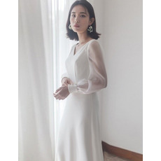 Vintage Simple Ankle Length Satin Chiffon Wedding Dresses with Illusion Sleeves