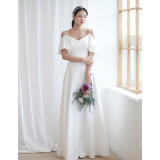 Simple A-Line Spaghetti Straps Satin Wedding Dresses with Exposed-Shoulder