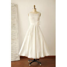 Elegance A-Line Tea Length Chiffon Wedding Dresses with Feather 3D-flowers