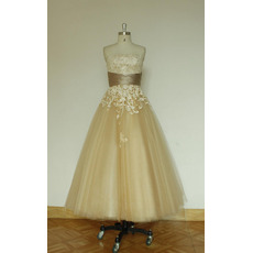 Beautiful Tea Length Tulle Skirt Wedding Dresses with Lace Appliques Bodice
