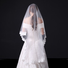 1 Layer Floor-Length Tulle with Lace Wedding Veils