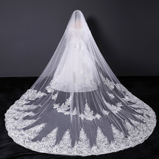 2 Layers Cathedral-Length Tulle with Lace Appliques Wedding Veils