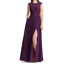 Modern Side Slit Full Length Lace Bodice Bridesmaid Dress with Pockets