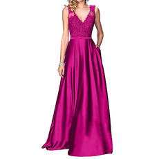 Elegance A-Line V-Neck Satin Bridesmaid Dresses with Appliques and Pockets