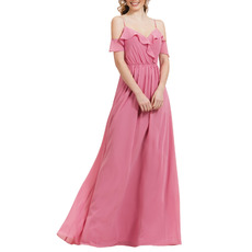 Ethereal Ruffled Exposed-Shoulder Flowing Chiffon Maxi Dresses for Bridesmaid