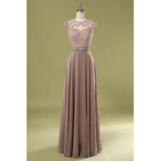 Elegance Appliques Round/Scoop Neckline Chiffon Prom Evening Dresses with Crystal Accents