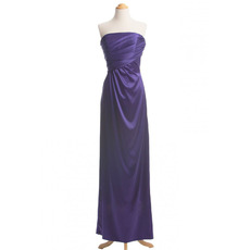 Simple Sheath Strapless Satin Evening Dresses with Asymmetrical Waistline