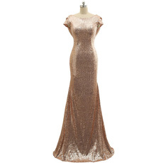 Plunging Scoop Back Sequin Evening Dresses with Cowl Neck
