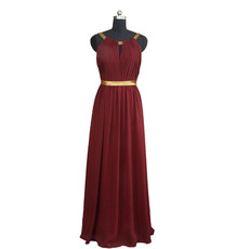 Simple Scoop Neckline Pleated Chiffon Evening Dresses with Keyhole