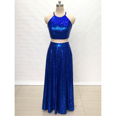 Shimmering Two-Piece Sequined Evening Dresses with Sexy Keyhole