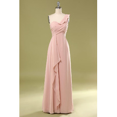 Beautiful One Shoulder Pleated Chiffon Evening Dresses with Cascading Ruffle Along Side