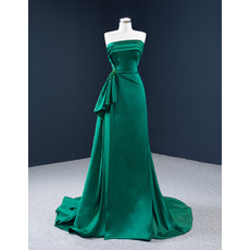 Elegantly A-line Strapless Satin Evening Dresses with Beading Ruched Detail