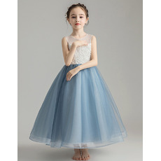 Amazing A-Line Round Neckline Tea Length Little Girls Party Dress with Tulle Skirt