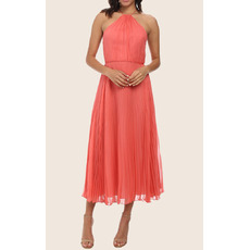 Simple Tea Length Chiffon Homecoming Dresses with Pleated Detail