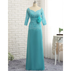 Elegant Floor Length Chiffon Tulle Mother Dresses with 3/4 Long Sleeves