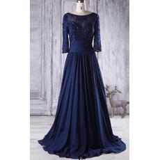 Exquisite Appliques A-Line Pleated Waist and Skirt Chiffon Mother Dresses with 3/4 Long Sleeves