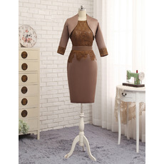 Modest Column Lace Bodice Knee Length Satin Mother Dresses with Jackets