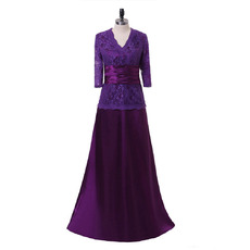 Discount Mock Two-piece Design Chiffon Mother Dress with Lace Bodice and 3/4 Long Sleeves