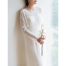 Simple Illusion Neckline V-back Chiffon Wedding Dresses with Long Sleeves